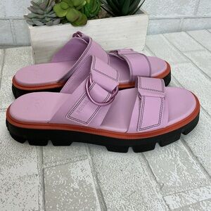 Sorel Lavender Sandals with Black and Red Accents